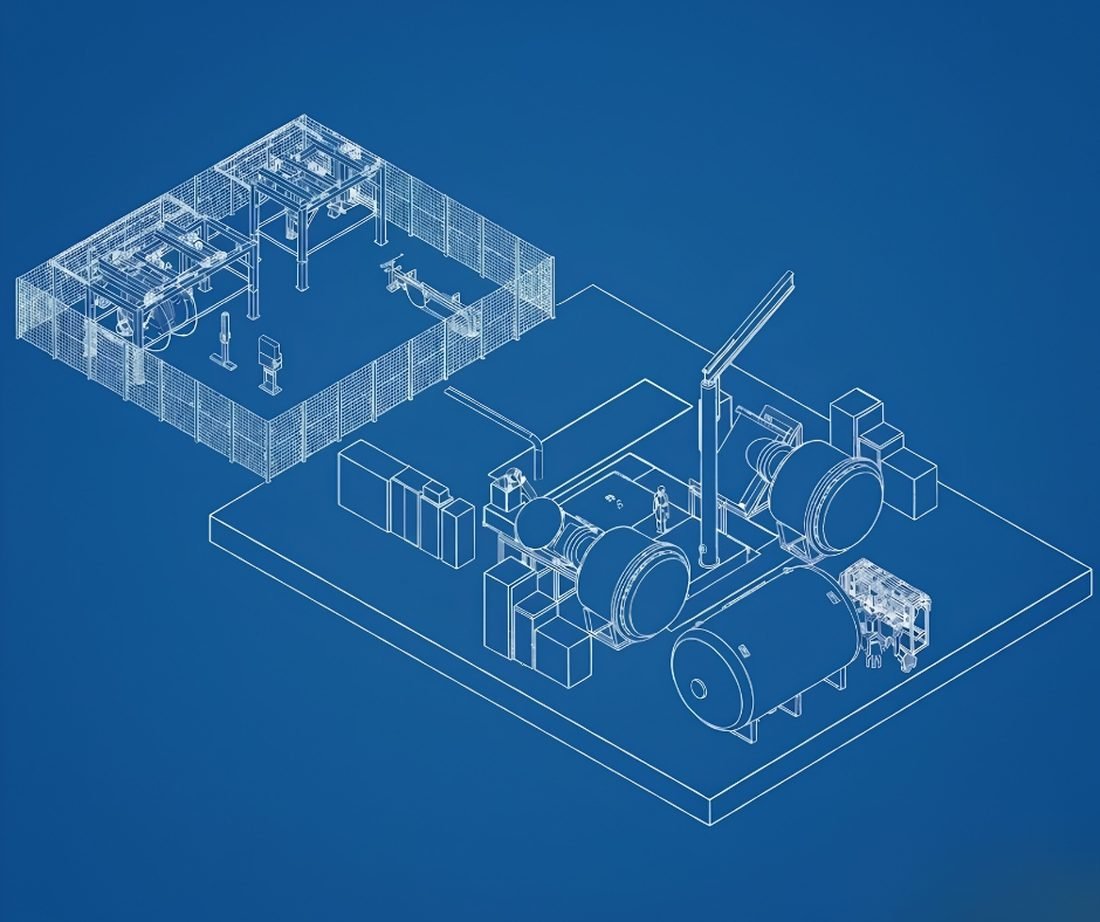 Elegar Kerpen E-Beam irradiation facility, isometric engineering drawing