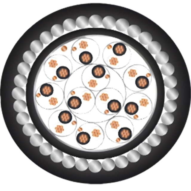 Multicore braid-armoured marine cable cross-section